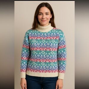 Vintage Women’s NORTHERN ISLES mohair colorful mock neck sweater medium M